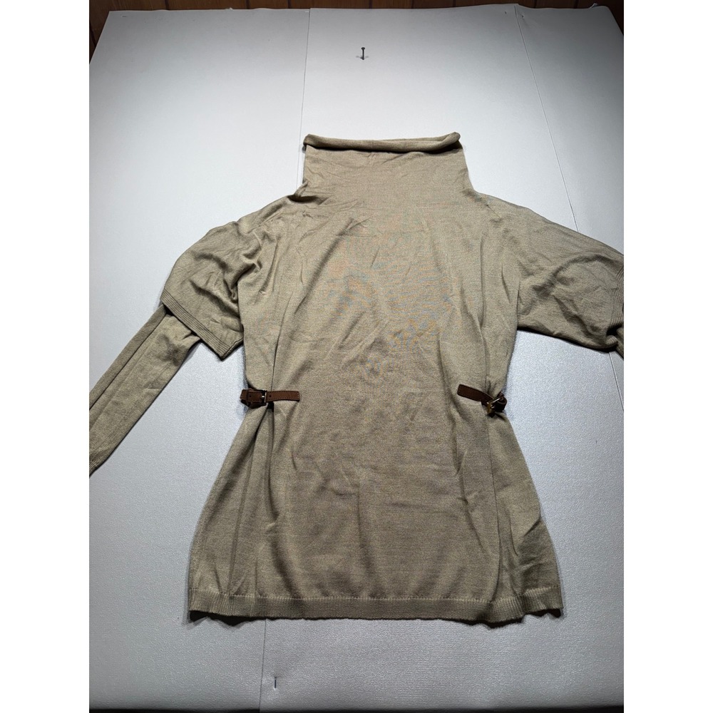 Les Copains Tan Wool Silk Cashmere Turtleneck Tunic Belted Made in Italy 0A11